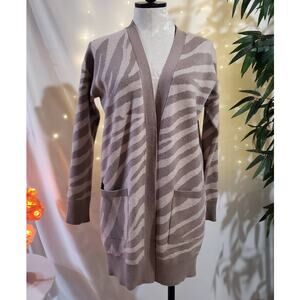 Cupcakes and Cashmere Tan Animal Print Long Open Cardigan Sweater Womens Size S